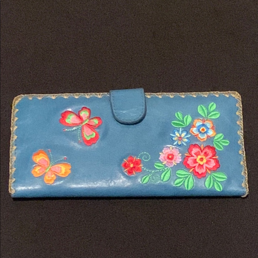 NWT Lavishly Embroidered Floral Butterfly Blue Wallet